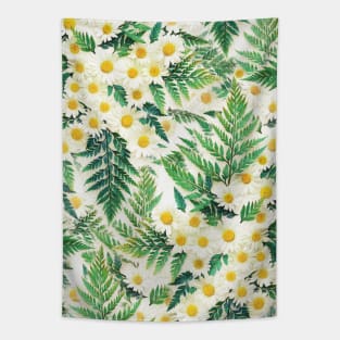 Textured Vintage Daisy and Fern Pattern Tapestry