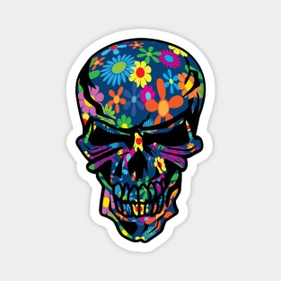 Colorful Hippie Trippy Flowers Skull Magnet