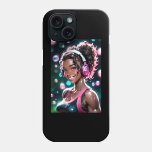 Hot, Sweet Anime Girl of Color with Headphones Phone Case