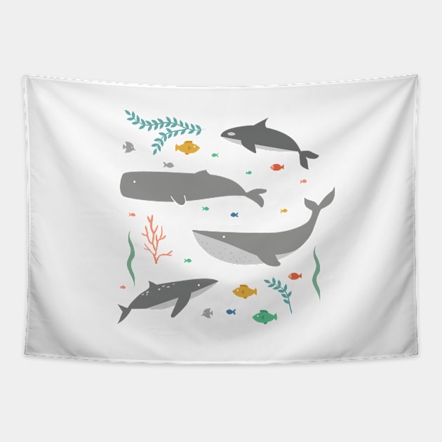 Whales in the Ocean Pattern Tapestry by latheandquill