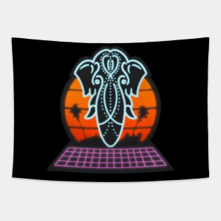 Retro Synth-wave Elephant Tapestry