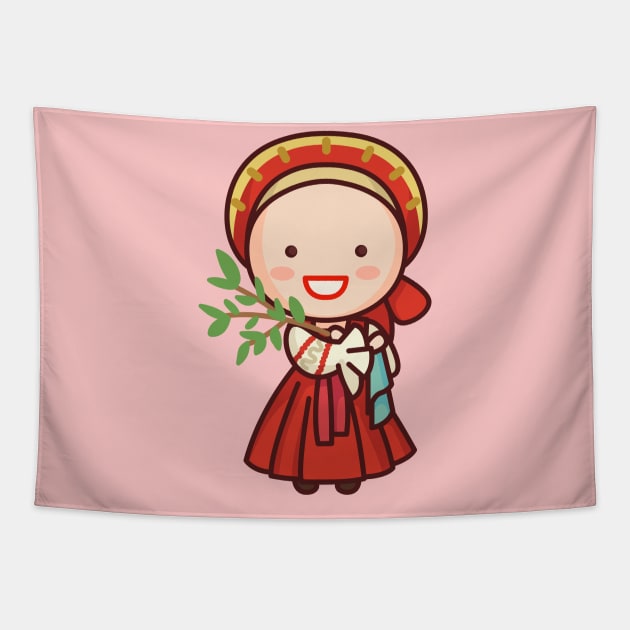 Cute Traditional Russian Village Girl Cartoon Tapestry by SLAG_Creative