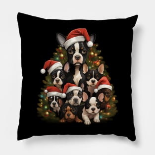 Cute Boston Terrier Puppy Dog Christmas Tree Pillow