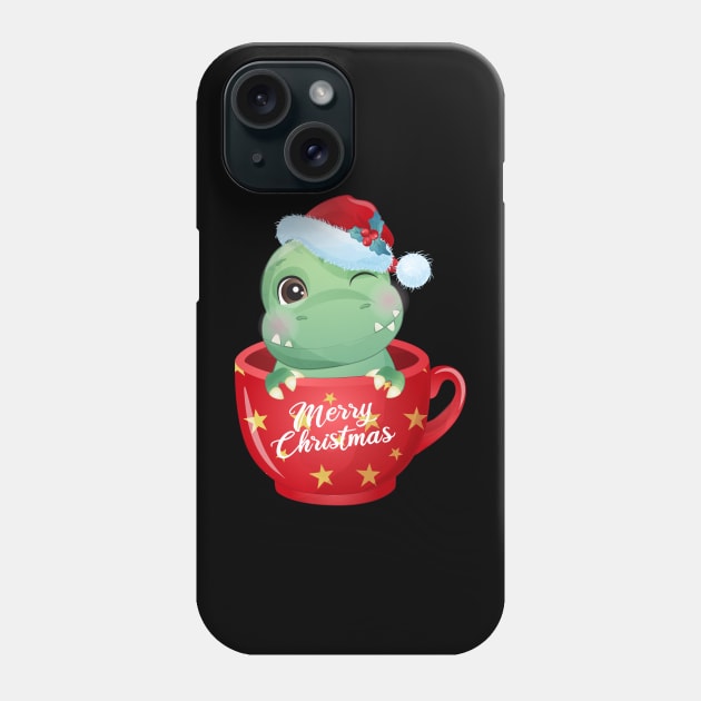 Cute Christmas T Rex Dinosaur In A Cup Phone Case by P-ashion Tee