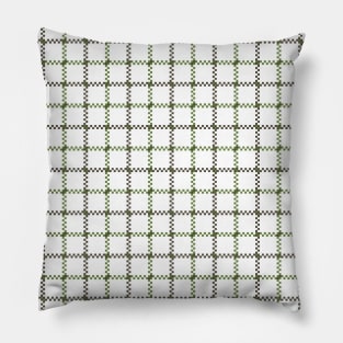 Fern Green and Sludge Grey Tattersall on White Background Pillow