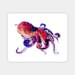 Octopus, Red Purple Ocotpus Artwork Magnet