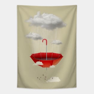 Red Umbrella saving the Rain Tapestry