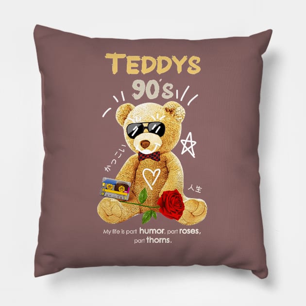 Teddys 90's fun art Pillow by livilop