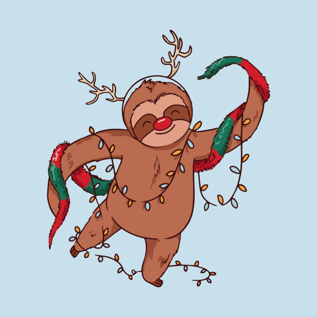 Disover Merry Slothmas // Cute Cartoon Sloth in Christmas Lights - Merry Slothmas Funny Christmas - T-Shirt