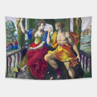 Couple fall in love in a mythological setting Tapestry