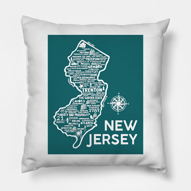 New Jersey Map Pillow by fiberandgloss