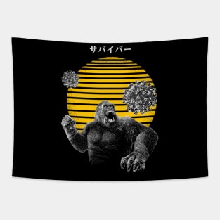 Animal Illustration -  An Ape Fighting Virus Covid Tapestry