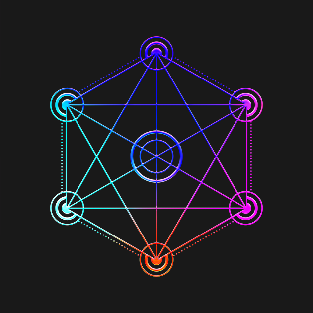 Neon Geometric Glyph Mandala Sigil Rune Sign Seal Cool Blue and Violet  - 366 by Holy Rock Design