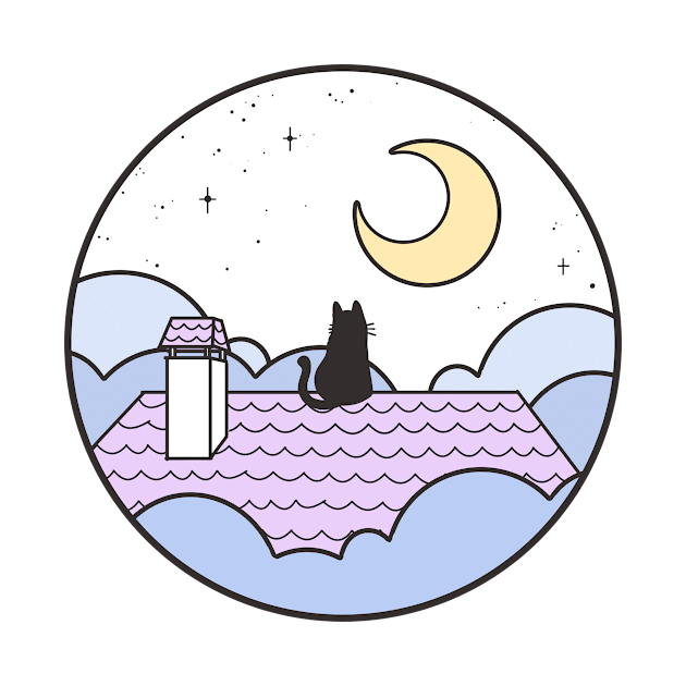 Cat on roof moon night by CriticalCat