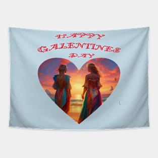 Romantic girlfriends on the beach on Galentines day Tapestry