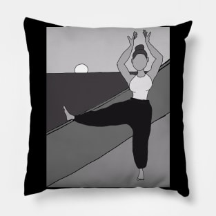Moving by the beach in black and white Pillow