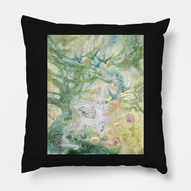 Unicorn & Phoenix Pillow by stephlaw