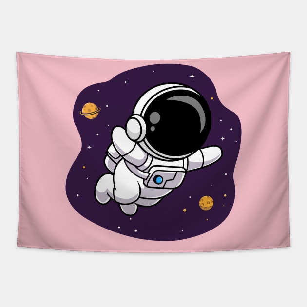 Cute Astronaut Floating In Space Cartoon Tapestry by Catalyst Labs