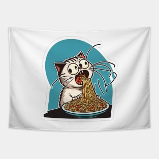 Cat eating spaghetti meme Tapestry