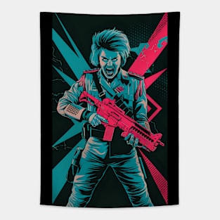 Retro sci fi soldier woman Tapestry