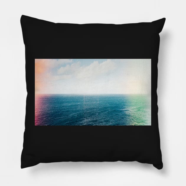 Blue Ocean and Sky Shot on Film With Light Leaks Pillow by visualspectrum