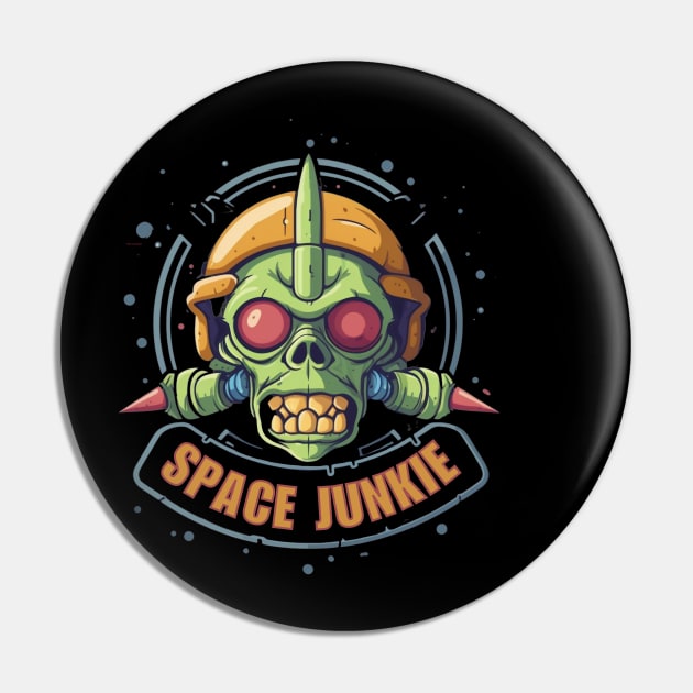 Space Junkie Logo Skeleton Pin by FrogandFog