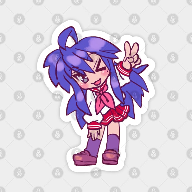 I draw bright pink chibi izumi konata doing a peace sign / lucky star Magnet by mudwizard