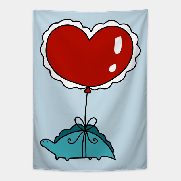 Heart Balloon Stegosaurus Tapestry by saradaboru