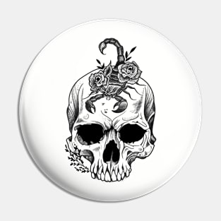 Skull Scorpion and Flowers (black version) Pin