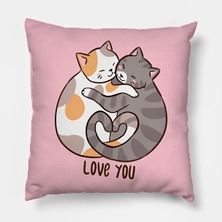 Cute cats hugging illustration for cat lovers Pillow