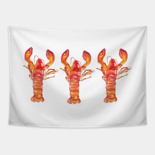 3 dancing lobsters - food illustration Tapestry