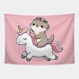 Cute otter Ride unicorn Tapestry