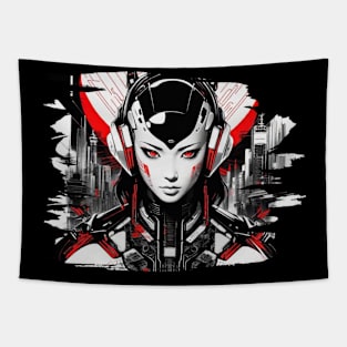 Cyber Girl Japanese Style Futuristic Tapestry