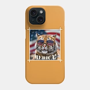 Funny Patriotic Tiger MERICA! Happy Birthday America! Phone Case