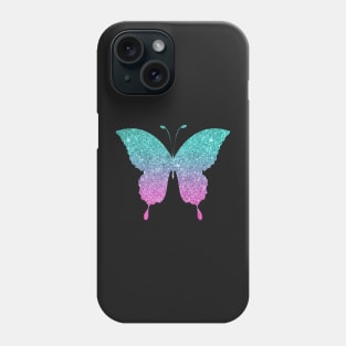 Bright Pink and Teal Ombre Faux Glitter Butterfly Phone Case