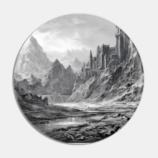 Fortress Mountain Castle Fantasy Story Ink Sketch Style Pin