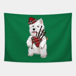 Westie playing a bagpipe Tapestry