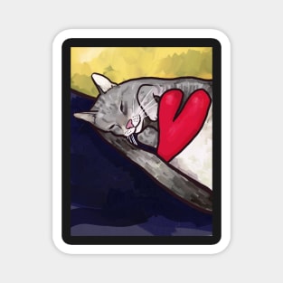 Cute sleeping cat with a heart, digital painting by Sandra Thomä Magnet