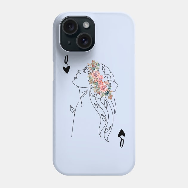 Queen of hearts card floral design Phone Case by Katebi Designs