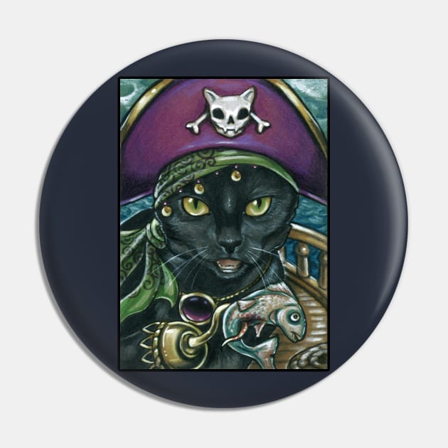 Black Cat Pirate - 1st Design - Cat Pin by Nat Ewert Art