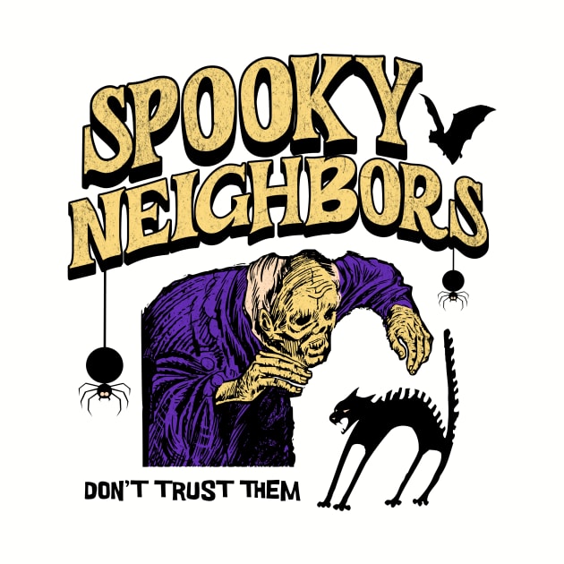 Funny Spooky Neighbors Vintage Illustration Tee: Retro Ghostly Laughs by Soulphur Media