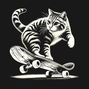 Skater Cat T-Shirt – Feline Skateboarder Urban Tee T-Shirt