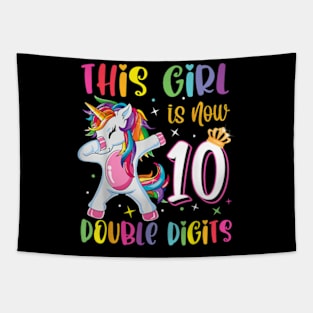 This Girl Is Now 10 Double Digits 10th Birthday Unicorn Tapestry