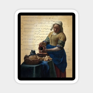 Vermeer’s The Milkmaid on Antique Paper Collage Famous Painting Series Magnet