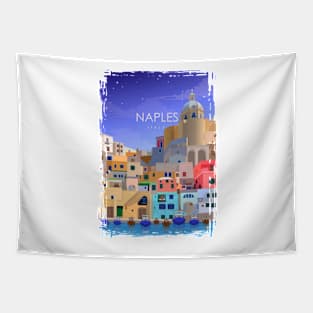 Naples Italy Italian Vintage Minimal Retro Travel Poster Tapestry