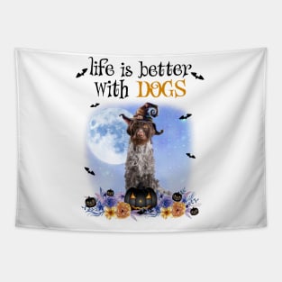 German Wirehaired Pointer Witch Hat Life Is Better With Dogs Tapestry