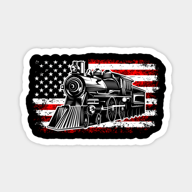 Train Steam Locomotive Railroad USA American Flag Magnet by Print-Dinner