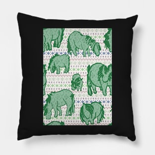 Fairisle Shetland Ponies - Green Pillow