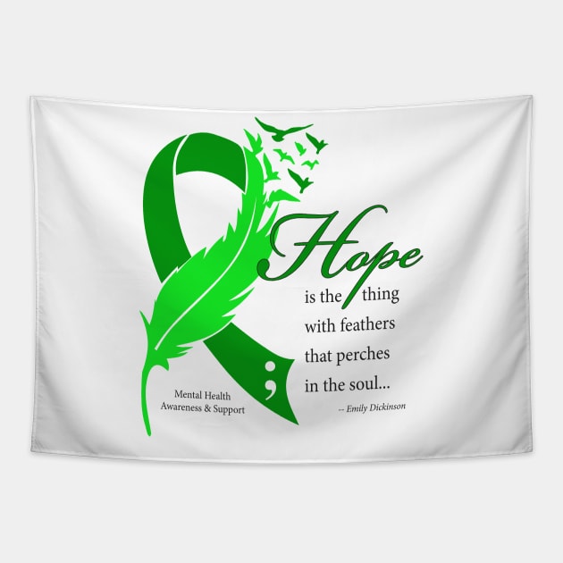 Mental Health: Hope ribbon, white type Tapestry by Just Winging It Designs