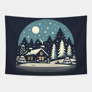 White Christmas: Retro-Vintage Christmas Scene Tapestry